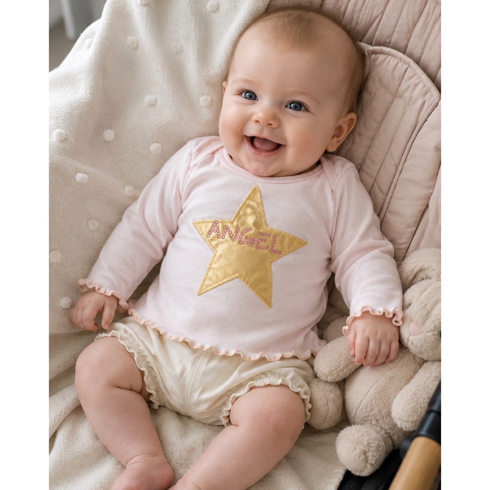 Vintage Sofi Baby Girls Pink Angel Star Long Sleeve Top 0-6 Months